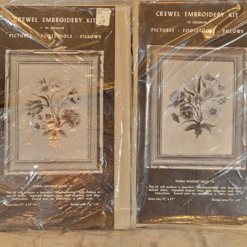 Vintage Crewel Embroidery Kit Sets Floral Bouquet Motif Needlepainting‎ Wool